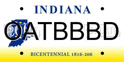 OATBBBD Indiana License Plate