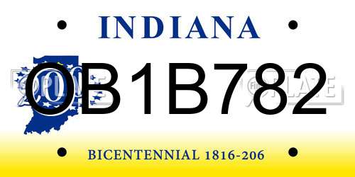 OB1B782 Indiana License Plate