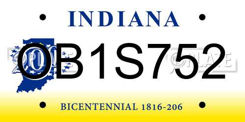 OB1S752 Indiana License Plate