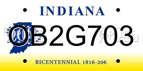 OB2G703 Indiana License Plate