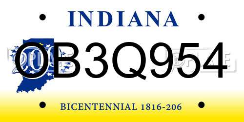 OB3Q954 Indiana License Plate