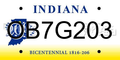 OB7G203 Indiana License Plate