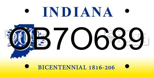 OB7O689 Indiana License Plate