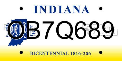 OB7Q689 Indiana License Plate