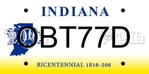 OBT77D Indiana License Plate