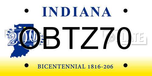 OBTZ70 Indiana License Plate