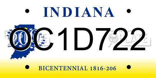 OC1D722 Indiana License Plate