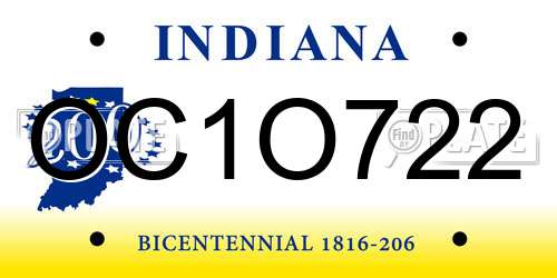 OC1O722 Indiana License Plate