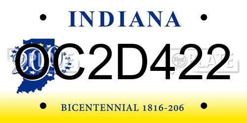 OC2D422 Indiana License Plate