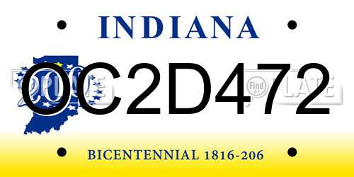 OC2D472 Indiana License Plate
