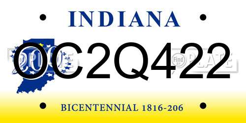 OC2Q422 Indiana License Plate