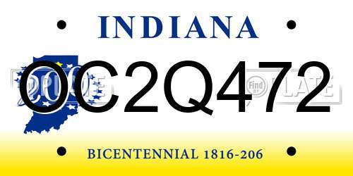 OC2Q472 Indiana License Plate