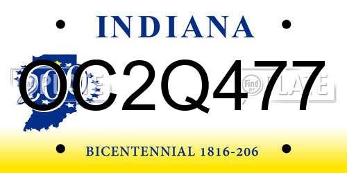 OC2Q477 Indiana License Plate