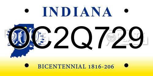 OC2Q729 Indiana License Plate