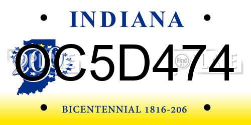 OC5D474 Indiana License Plate