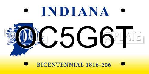 OC5G6T Indiana License Plate