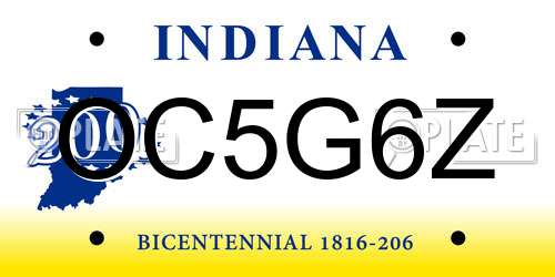 OC5G6Z Indiana License Plate