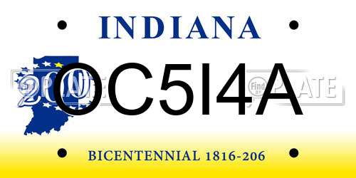 OC5I4A Indiana License Plate