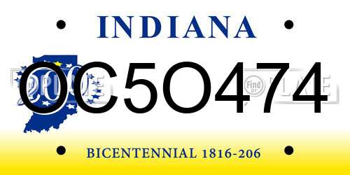 OC5O474 Indiana License Plate