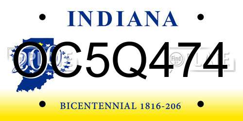 OC5Q474 Indiana License Plate