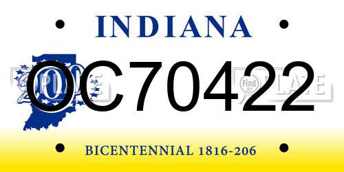 OC70422 Indiana License Plate