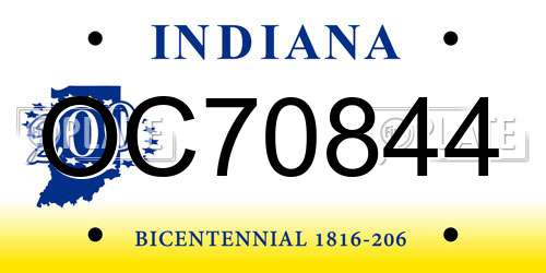 OC70844 Indiana License Plate