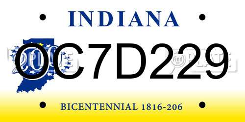 OC7D229 Indiana License Plate
