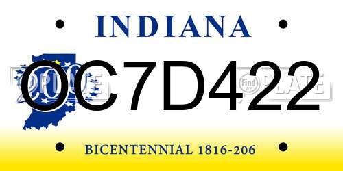 OC7D422 Indiana License Plate