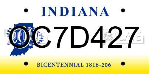 OC7D427 Indiana License Plate