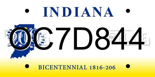 OC7D844 Indiana License Plate