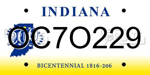 OC7O229 Indiana License Plate