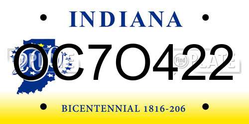 OC7O422 Indiana License Plate