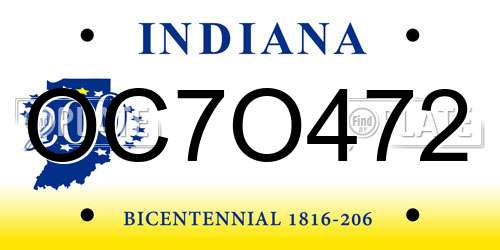 OC7O472 Indiana License Plate