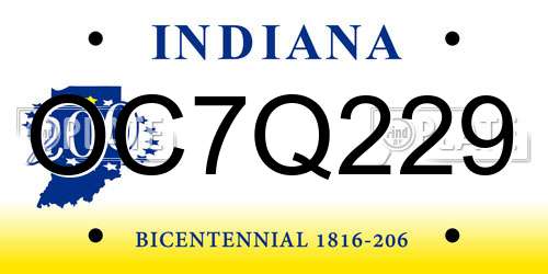 OC7Q229 Indiana License Plate