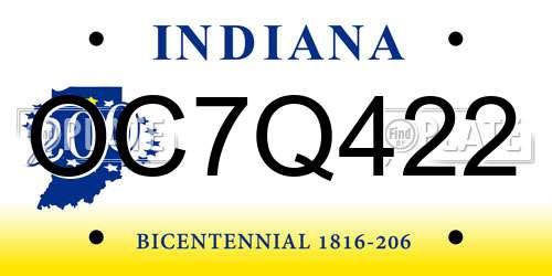 OC7Q422 Indiana License Plate