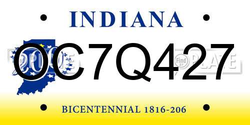 OC7Q427 Indiana License Plate