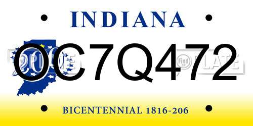 OC7Q472 Indiana License Plate