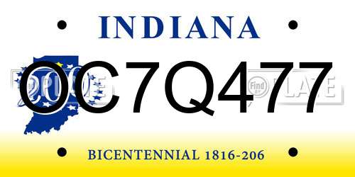 OC7Q477 Indiana License Plate