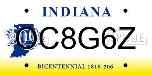 OC8G6Z Indiana License Plate