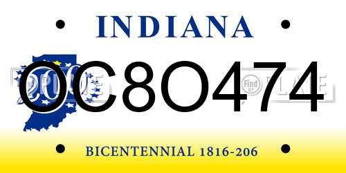 OC8O474 Indiana License Plate