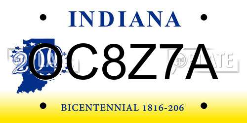 OC8Z7A Indiana License Plate