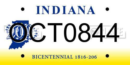 OCT0844 Indiana License Plate