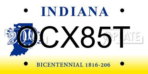 OCX85T Indiana License Plate