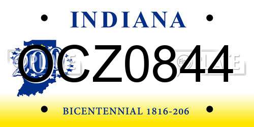 OCZ0844 Indiana License Plate