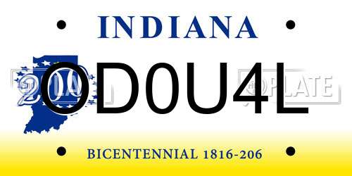 OD0U4L Indiana License Plate