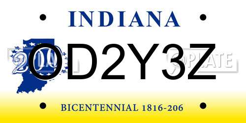 OD2Y3Z Indiana License Plate