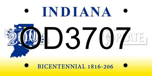 OD3707 Indiana License Plate