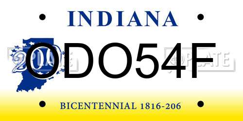 ODO54F Indiana License Plate