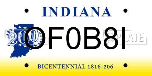 OF0B8I Indiana License Plate