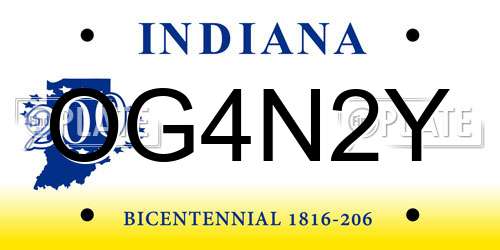 OG4N2Y Indiana License Plate